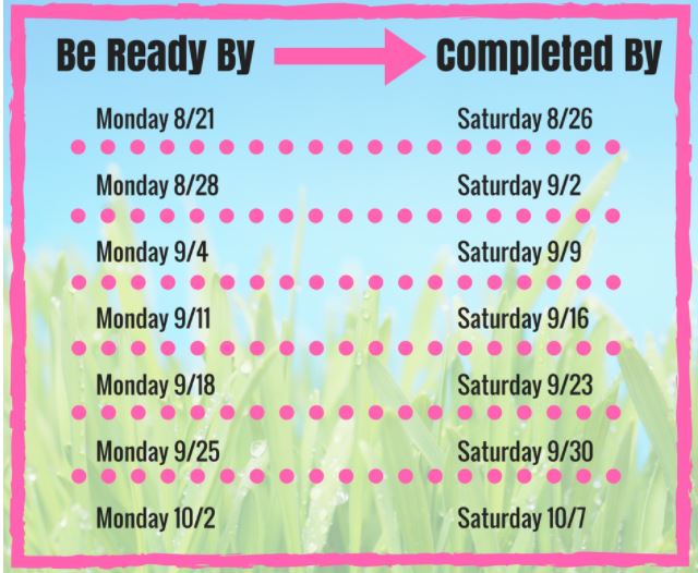 2017 Lawn Renovation Schedule